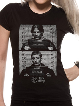Supernatural Mug Shots Official Black Ladies Fitted T-Shirt Supernatural Mug Shots Official Black Ladies Fitted T-Shirt