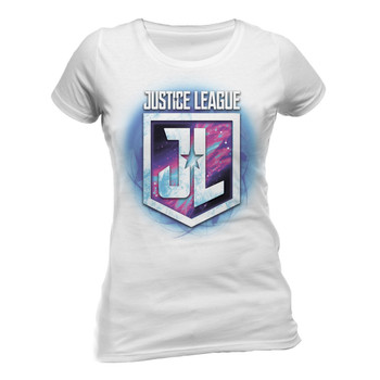 Justice League Purple Shield Logo Official Fitted Ladies T-Shirt Justice League Purple Shield Logo Official Fitted Ladies T-Shirt