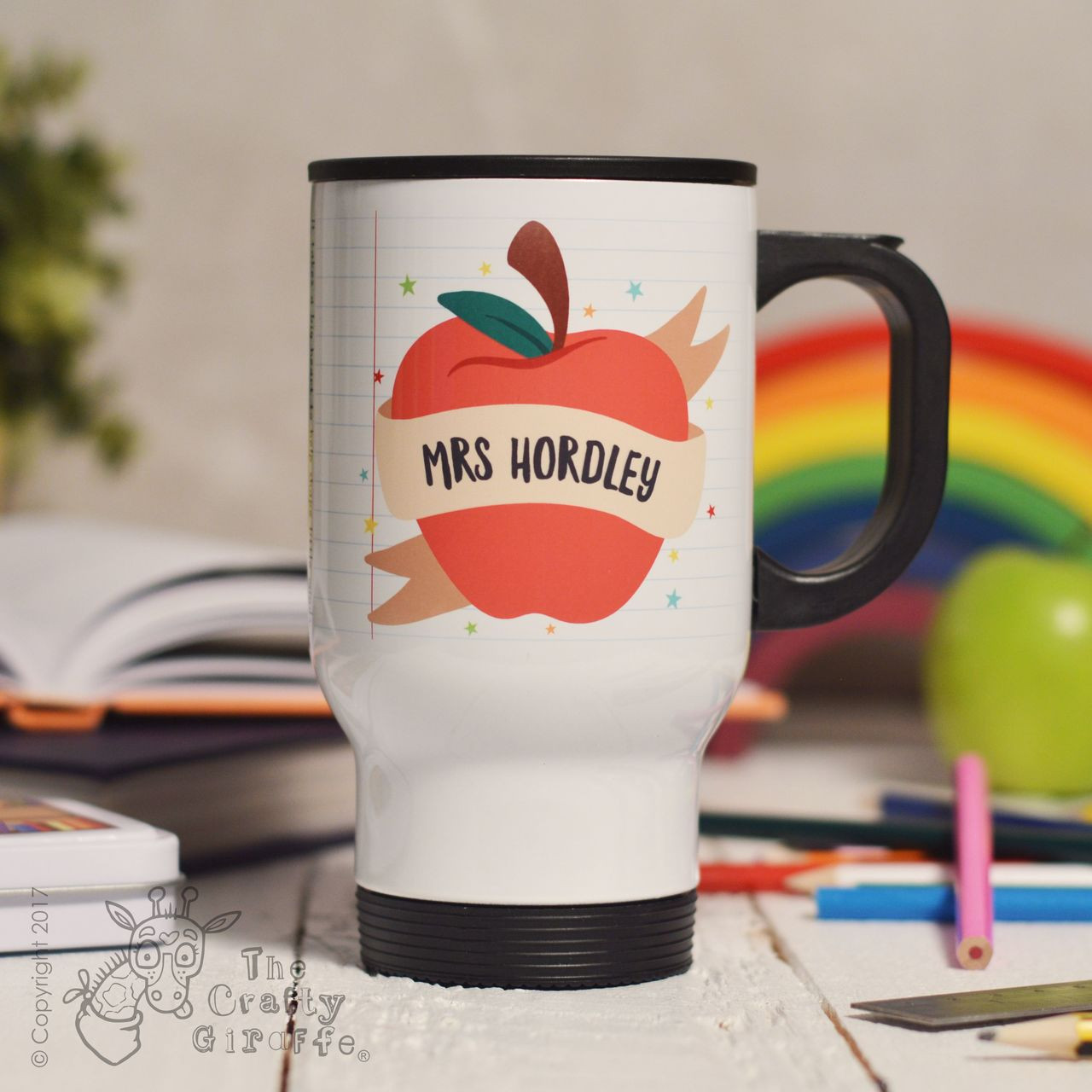 Personalised Apple Teacher Travel Mug - The Crafty Giraffe Personalised Apple Teacher Travel Mug - The Crafty Giraffe