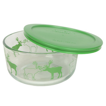 Pyrex 4 Cup Reindeer Glass Bowl w/ 7201-PC Green Lid Pyrex 4 Cup Reindeer Glass Bowl w/ 7201-PC Green Lid