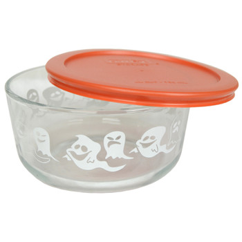 Pyrex Limited Edition 4 Cup Ghost Bowl with 7201-PC Pumpkin Orange Lid Pyrex Limited Edition 4 Cup Ghost Bowl with 7201-PC Pumpkin Orange Lid