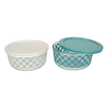Pyrex 4 Cup Teal and White Decorative Glass Bowls with Plastic Lids - 2 Pack
Pyrex 4 Cup Teal and White Decorative Glass Bowls with Plastic Lids - 2 Pack