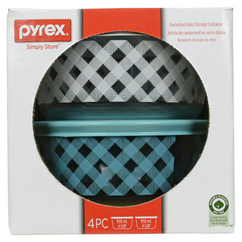 Pyrex Simply Store 4-Cup Teal & White Checkered Plaid Glass Bowls w/ Plastic Lids - 2 Pack Pyrex Simply Store 4-Cup Teal & White Checkered Plaid Glass Bowls w/ Plastic Lids - 2 Pack