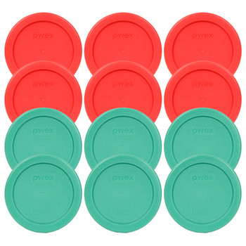 Pyrex 7202-PC (6) Red and (6) Green 1 Cup Round Plastic Replacement Lids Pyrex 7202-PC (6) Red and (6) Green 1 Cup Round Plastic Replacement Lids