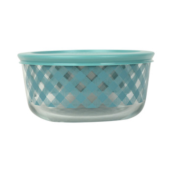 Pyrex Simply Store 4 Cup Teal Gingham Plaid Glass Bowl w/ Plastic Lid Pyrex Simply Store 4 Cup Teal Gingham Plaid Glass Bowl w/ Plastic Lid