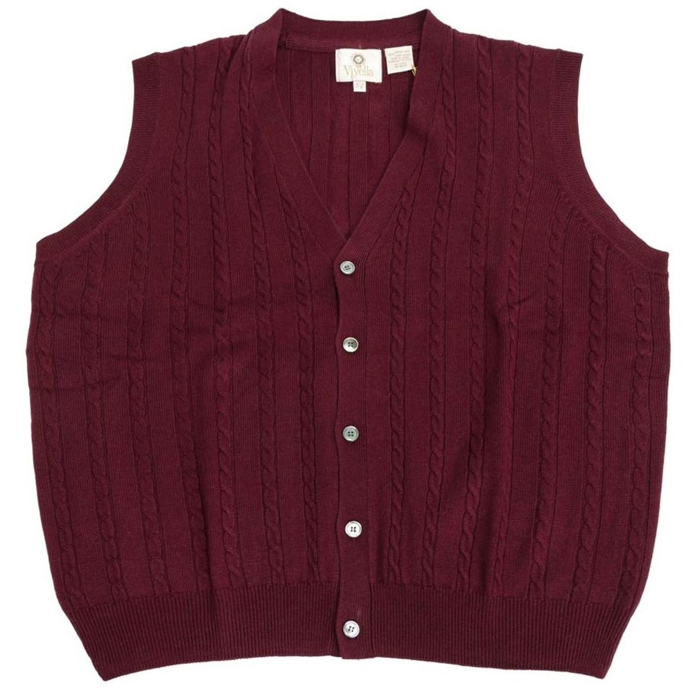 Merino Wool Cable Knit V-Neck Sweater Vest in Port by Viyella - Hansen ...