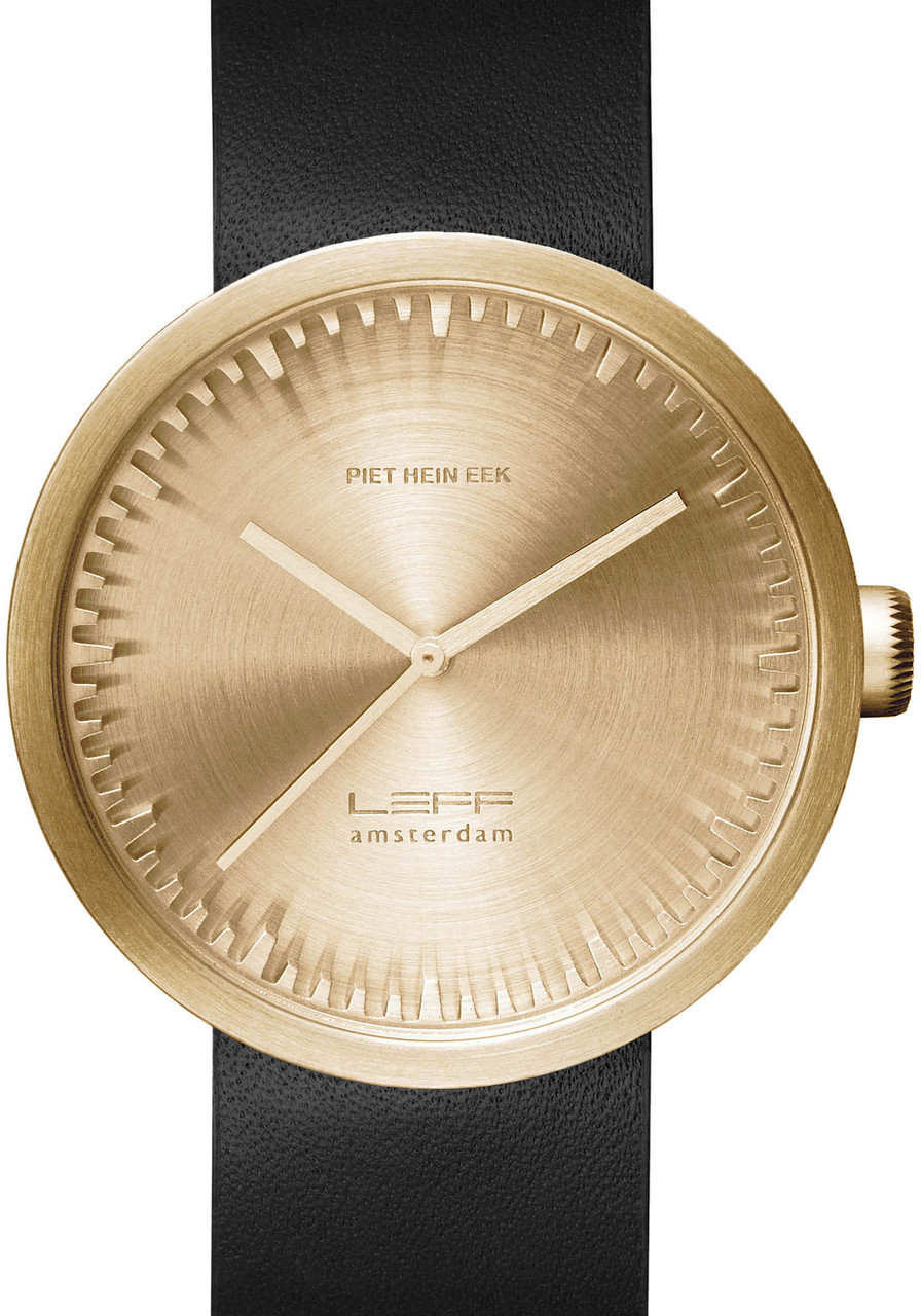 LEFF Amsterdam Tube Watch Leather D42 Brass/Black | Watches.com