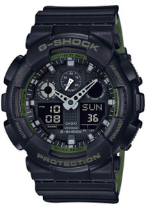 G-Shock GA-100 Military Series Black Green (GA-100L-1A) watch front G-Shock GA-100 Military Series Black Green (GA-100L-1A) watch front