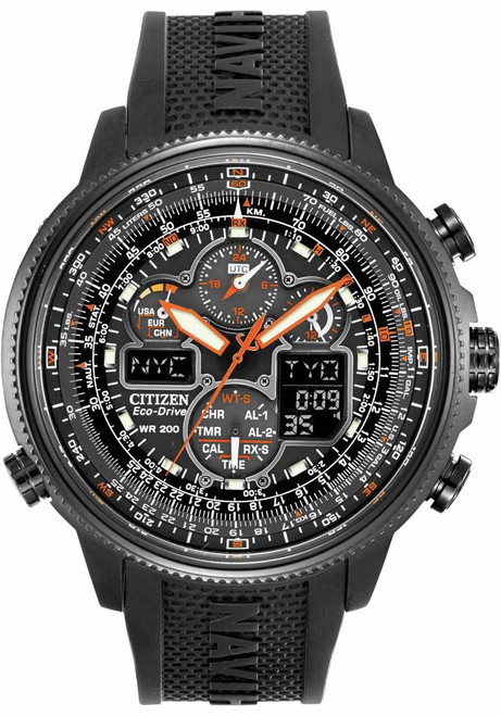 citizen eco drive promaster navihawk a t black orange ten minute countdown