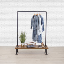 Industrial Pipe Clothing Rack with Cedar Wood Shelf | Single Shelf Industrial Pipe Clothing Rack with Cedar Wood Shelf | Single Shelf