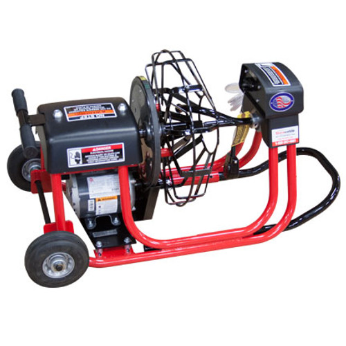 DM10 SP drain cleaning machine with 16" open metal reel which runs 3/8" x 75' drain cables for residential drain lines sizes at 1-1/4" - 4" 