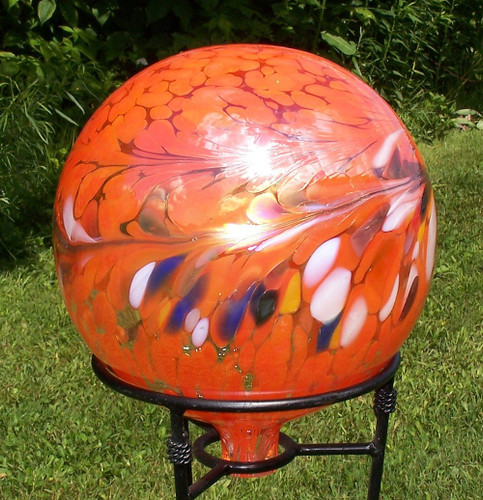 Garden Gazing Ball Circus Orange Iridized