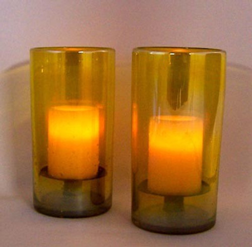 Iridesent Yellow 2Pc Hurricane Candle Holder