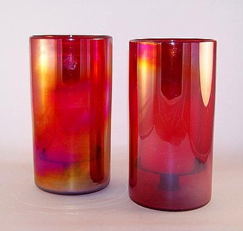 Iridesent Red 2Pc Hurricane Candle Holder