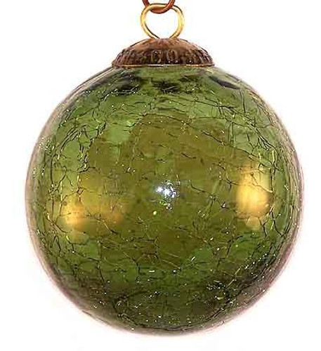 Brass Cap Green Crackle Kugel