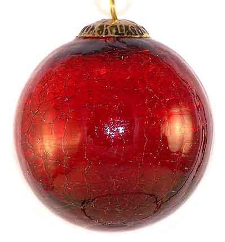 Brass Cap Red Crackle Kugel