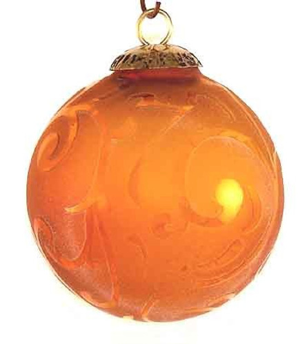 Brass Cap Dark Amber Etched Kugel