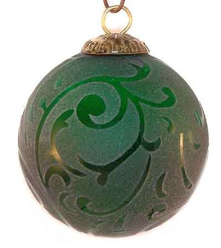 Brass Cap Dark Green Etched Kugel
