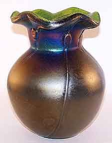 Tiffany Style Art Glass Vase "Poppies" Black