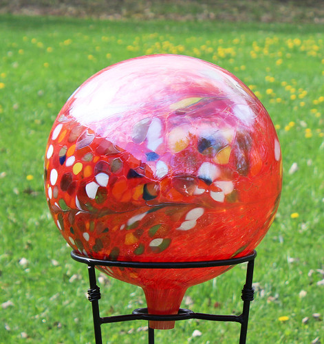 Garden Gazing Ball Circus Red Iridized