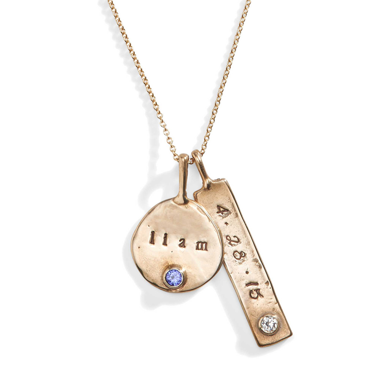 disc tag personalized birthstone rectangle tag necklace