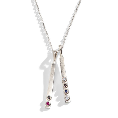 Minimalist Modern Birthstone Bar Necklace in sterling silver. Minimalist Modern Birthstone Bar Necklace in sterling silver.