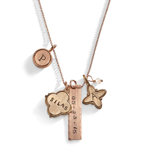 Calyx Mixed Personalized Charm Necklace in Bronze and Rose Gold-Filled. Calyx Mixed Personalized Charm Necklace in Bronze and Rose Gold-Filled.