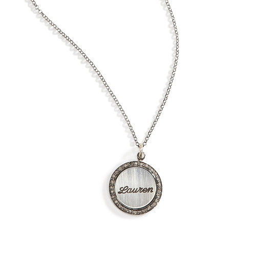 Petticoat Diamond Rimmed Name Charm Necklace Petticoat Diamond Rimmed Name Charm Necklace