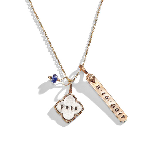 Madeline Personalized Lotus Charm Necklace in Golden Bronze. Madeline Personalized Lotus Charm Necklace in Golden Bronze.