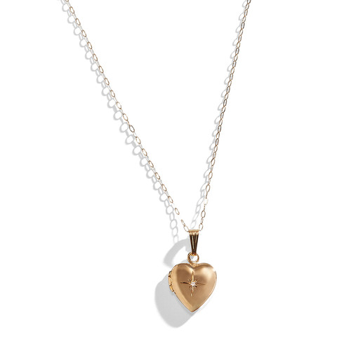 14K Gold Secret Heart Locket with Diamond Accent. 14K Gold Secret Heart Locket with Diamond Accent.
