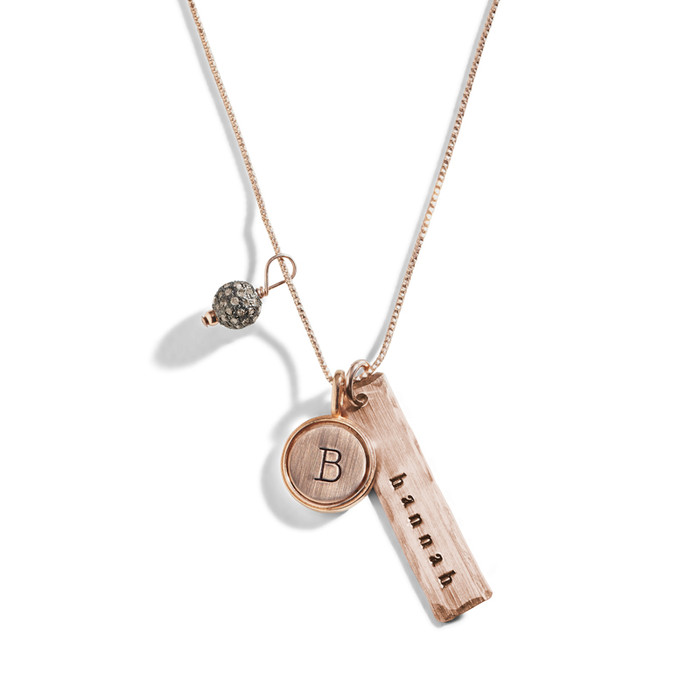 rose gold initial necklace stamped initial charm necklace