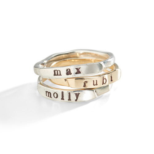 14k Gold Organic Hand Stamped Name Rings