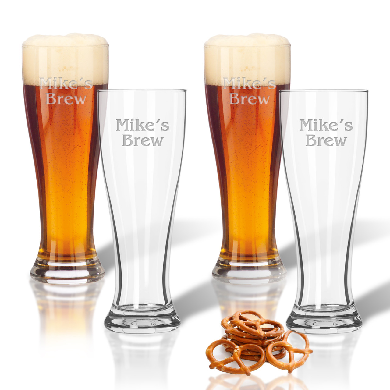personalized pilsner glass set of 4 standard carving options