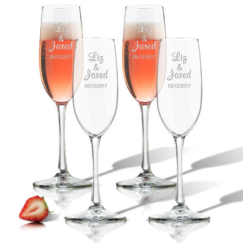 personalized champagne flute set of 4 glass personalized carved