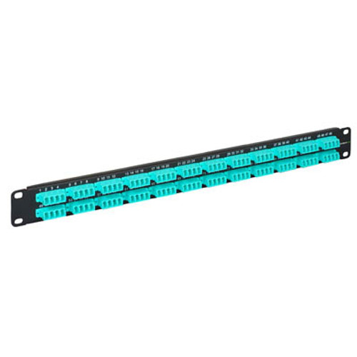 LC to LC Fiber Optic Patch Panel Pre-loaded with 96 10G Aqua Fibers LC to LC Fiber Optic Patch Panel Pre-loaded with 96 10G Aqua Fibers