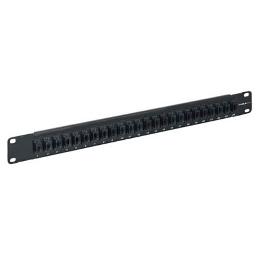 MPO to MPO Fiber Optic Patch Panel Pre-loaded with 24 Black Adapters for up to 576 Fibers MPO to MPO Fiber Optic Patch Panel Pre-loaded with 24 Black Adapters for up to 576 Fibers