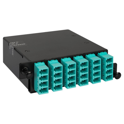 LC to MPO Fiber Optic HD Cassette with Aqua Multimode Adapters and 24 10G OM3 Fibers LC to MPO Fiber Optic HD Cassette with Aqua Multimode Adapters and 24 10G OM3 Fibers