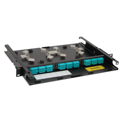 LC to LC Fiber Optic Rack Mount Enclosure Preconfigured with 3 LC Adapter Panels with 72 10G Aqua Fibers LC to LC Fiber Optic Rack Mount Enclosure Preconfigured with 3 LC Adapter Panels with 72 10G Aqua Fibers