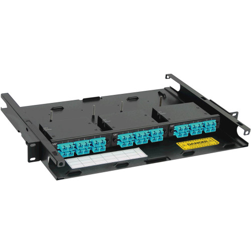 SC to MPO Fiber Optic Rack Mount Enclosure Preconfigured with 3 Cassettes with 36 10G Aqua Fibers SC to MPO Fiber Optic Rack Mount Enclosure Preconfigured with 3 Cassettes with 36 10G Aqua Fibers