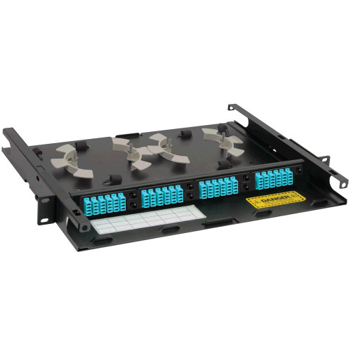 LC to LC Fiber Optic Rack Mount Enclosure Preconfigured with 4 HD Adapter Panels with 96 10G Aqua Fibers LC to LC Fiber Optic Rack Mount Enclosure Preconfigured with 4 HD Adapter Panels with 96 10G Aqua Fibers