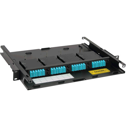 LC to MPO Fiber Optic Rack Mount Enclosure Preconfigured with 4 HD Cassettes with 96 10G Aqua Fibers LC to MPO Fiber Optic Rack Mount Enclosure Preconfigured with 4 HD Cassettes with 96 10G Aqua Fibers