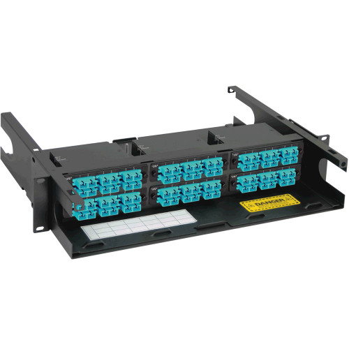 SC to MPO Fiber Optic Rack Mount Enclosure Preconfigured with 6 Cassettes with 72 10G Aqua Fibers SC to MPO Fiber Optic Rack Mount Enclosure Preconfigured with 6 Cassettes with 72 10G Aqua Fibers