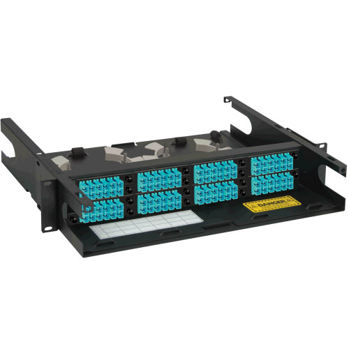 SC to SC Fiber Optic Rack Mount Enclosure Preconfigured with 8 HD Adapter Panels with 96 10G Aqua Fibers SC to SC Fiber Optic Rack Mount Enclosure Preconfigured with 8 HD Adapter Panels with 96 10G Aqua Fibers
