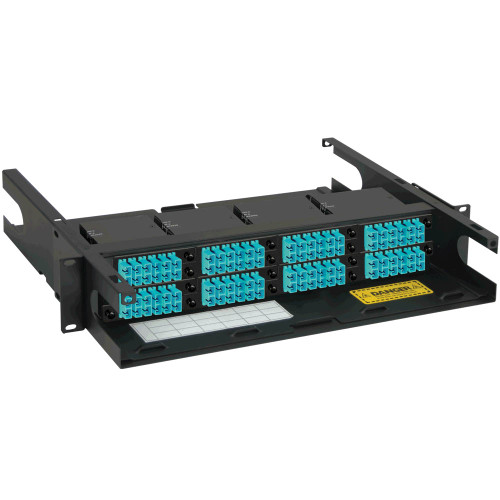 SC to MPO Fiber Optic Rack Mount Enclosure Pre-configured with 8 HD Cassettes with 96 10G Aqua Fibers SC to MPO Fiber Optic Rack Mount Enclosure Pre-configured with 8 HD Cassettes with 96 10G Aqua Fibers