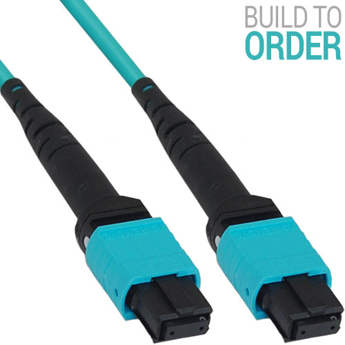 MTP Fiber Optic Patch Cord, 40 Gb Multimode (OM3), Aqua, 8 Fibers, 1 Meter to 50 Meters MTP Fiber Optic Patch Cord, 40 Gb Multimode (OM3), Aqua, 8 Fibers, 1 Meter to 50 Meters