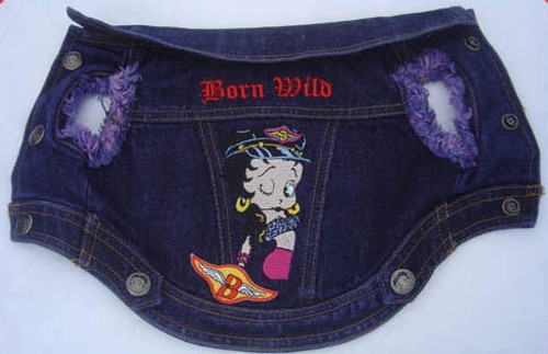 Betty Boop Born Wild Biker Dog Denim Jean Jacket