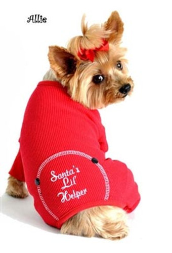Santa's Little Helper red thermal dog pajamas